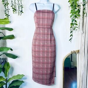 Line 6ix Sexy Pinup Bodycon Asymmetrical Plaid Gingham Pencil Midi Dress S/M